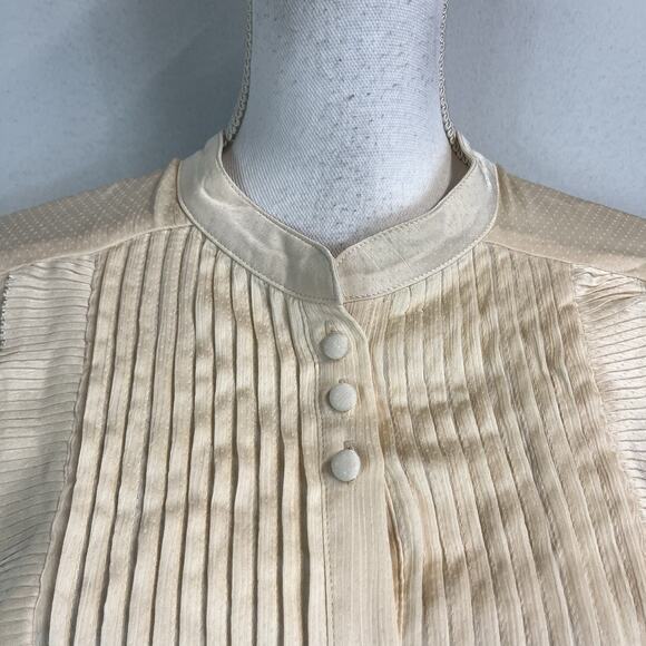 Trish Scully Blouse size 14 Cream Dotted Tuxedo Pleating Modest Wedding Career - Picture 4 of 9